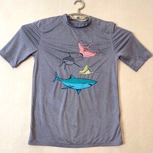 Cat & Jack Shark and Stingray T-Shirt ‎ Boys Gray Grey Size Fishing XL (16)